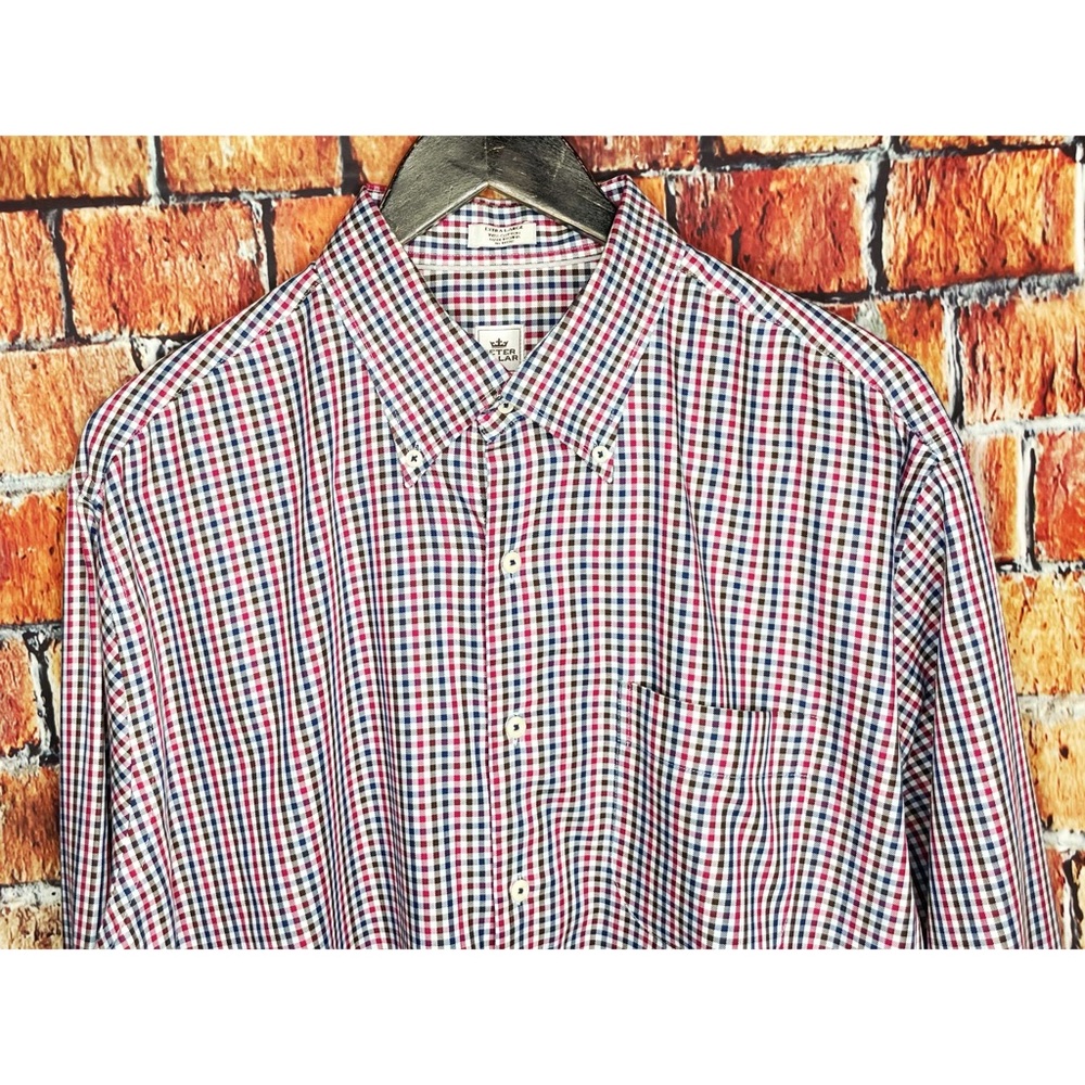 Peter Millar Men’s Long Sleeve Button Front XL Plaid Shirt Purple Blue White